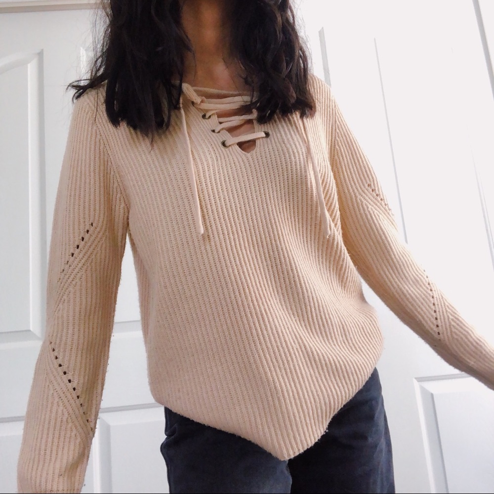 elodie lace up tan/beige sweater